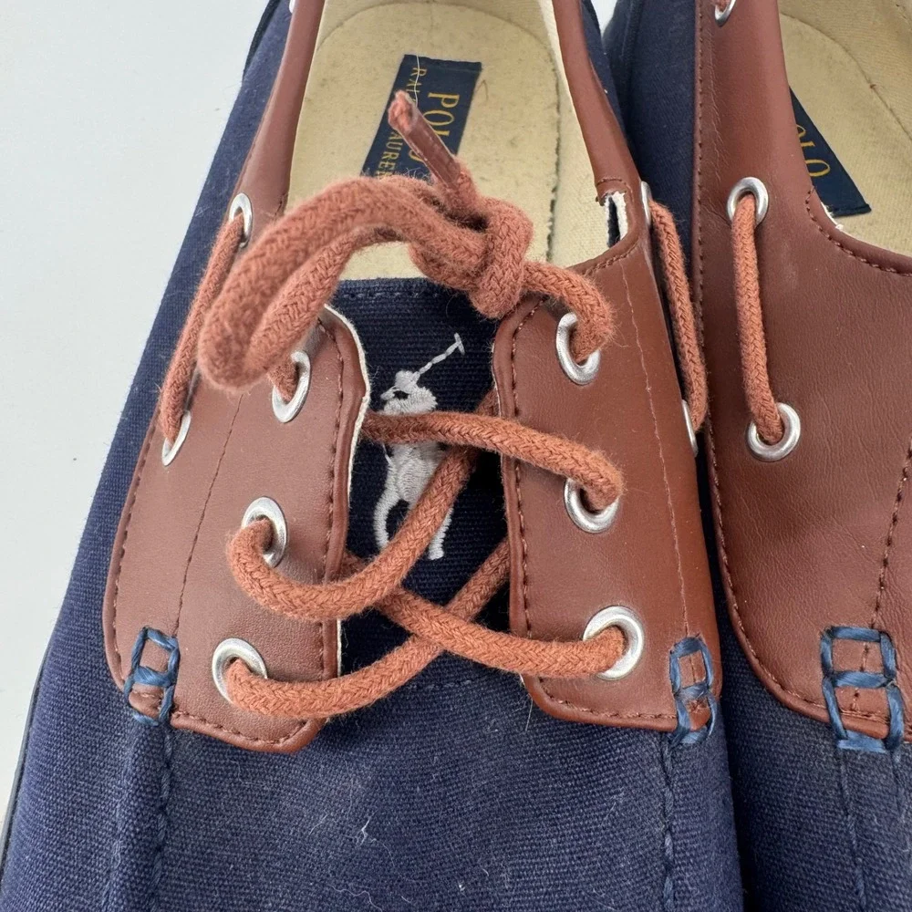 Polo Ralph Lauren Franz Boat Shoes Navy Brown Canvas Men's Size 12D‎ Casual